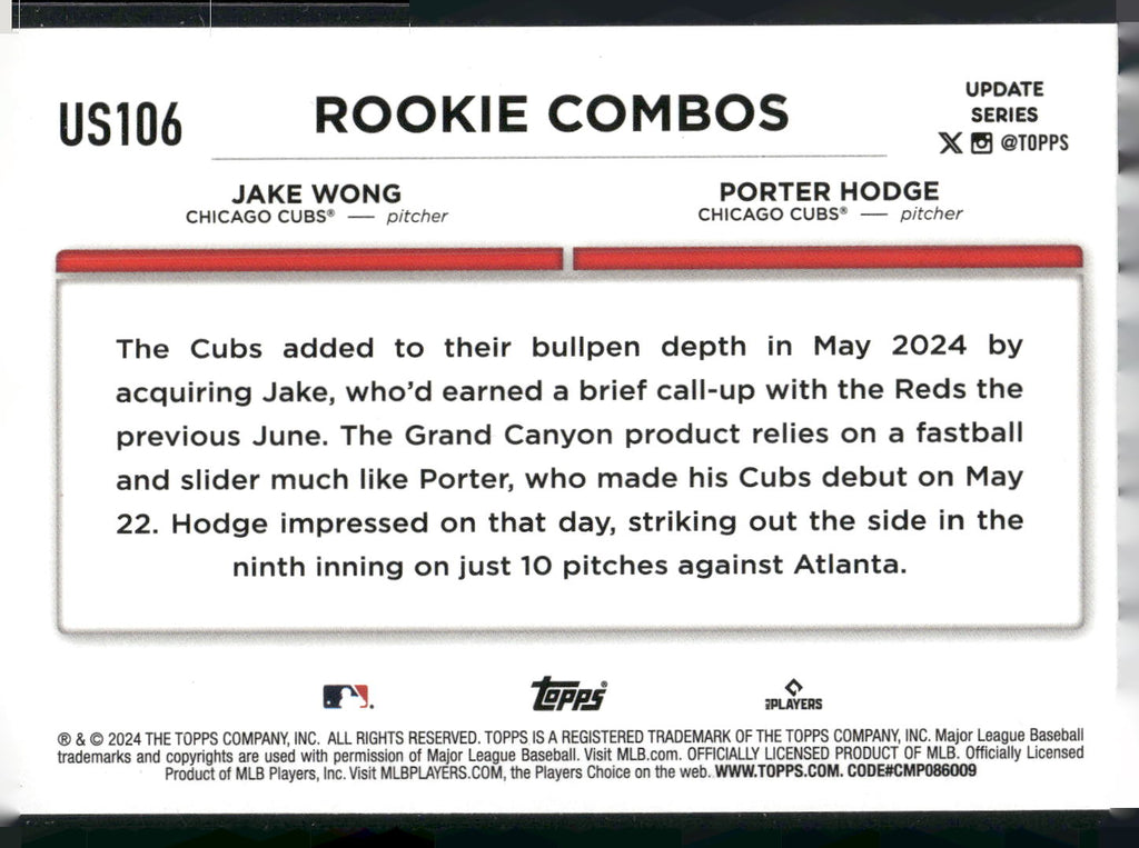 2024 Topps Update #US106 Porter Hodge / Jake Wong RCOM Rainbow Foil