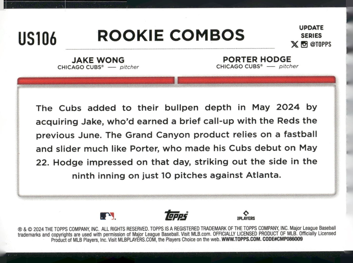 2024 Topps Update #US106 Porter Hodge / Jake Wong RCOM Rainbow Foil