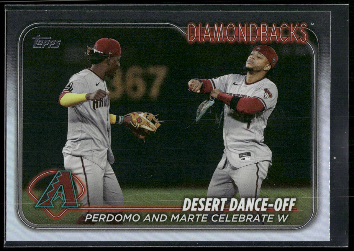 2024 Topps #190 Desert Dance-Off: Perdomo and Marte Celebrate W Rainbow Foil