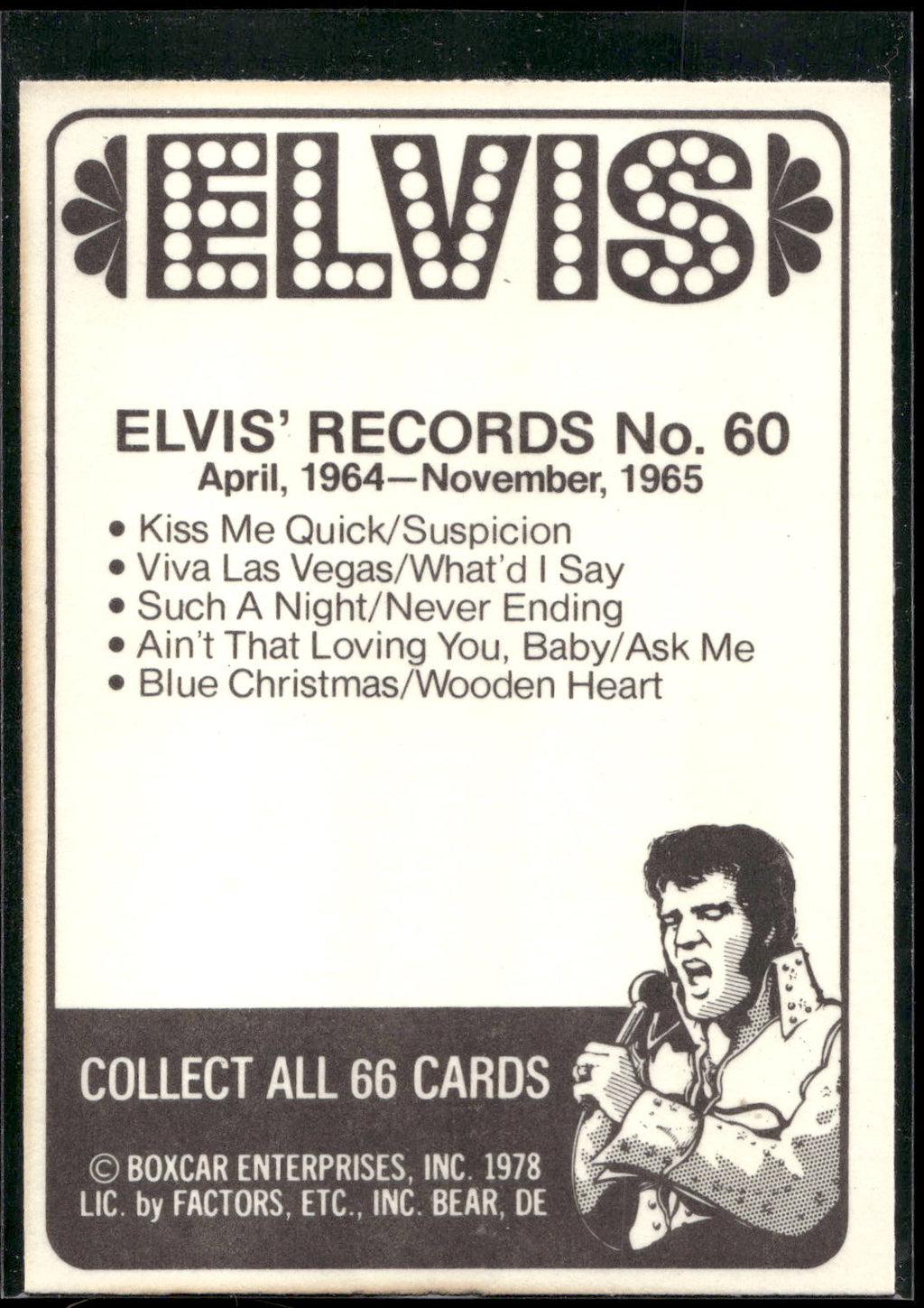 1978 Donruss Elvis Presley #60 April, 1964-November,