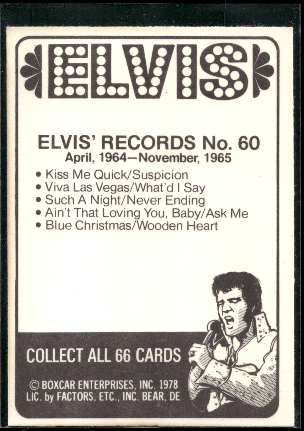 1978 Donruss Elvis Presley #60 April, 1964-November,