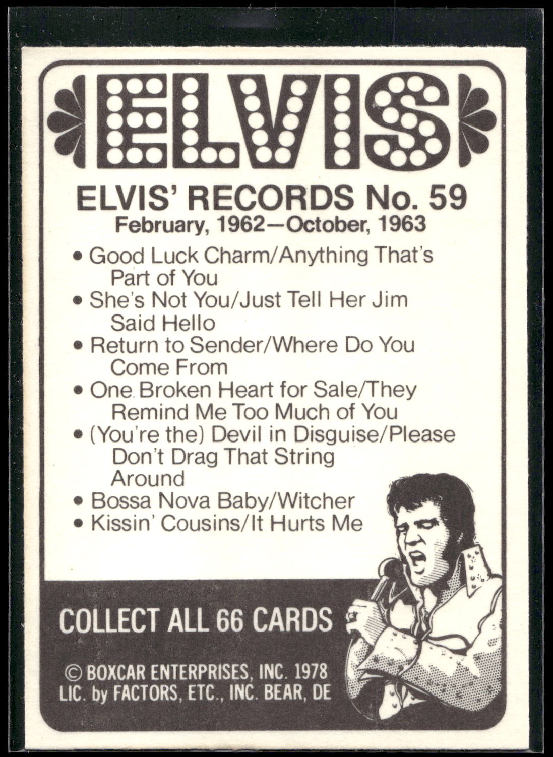 1978 Donruss Elvis Presley #59 February, 1962-October,