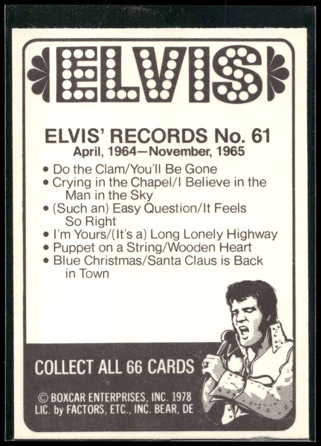1978 Donruss Elvis Presley #61 April, 1964-November,