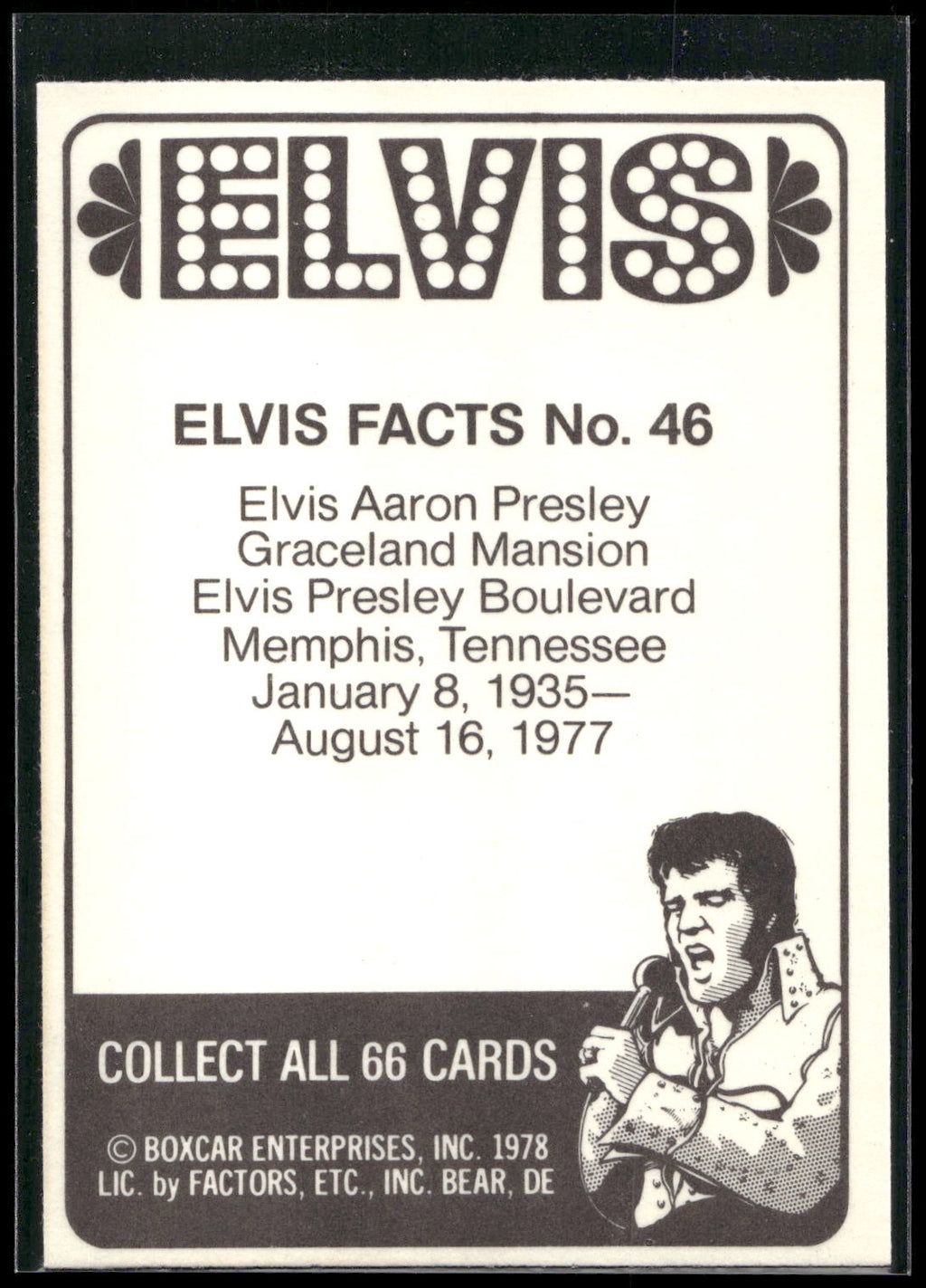 1978 Donruss Elvis Presley #46 Elvis Aaron Presley - Graceland Mansi