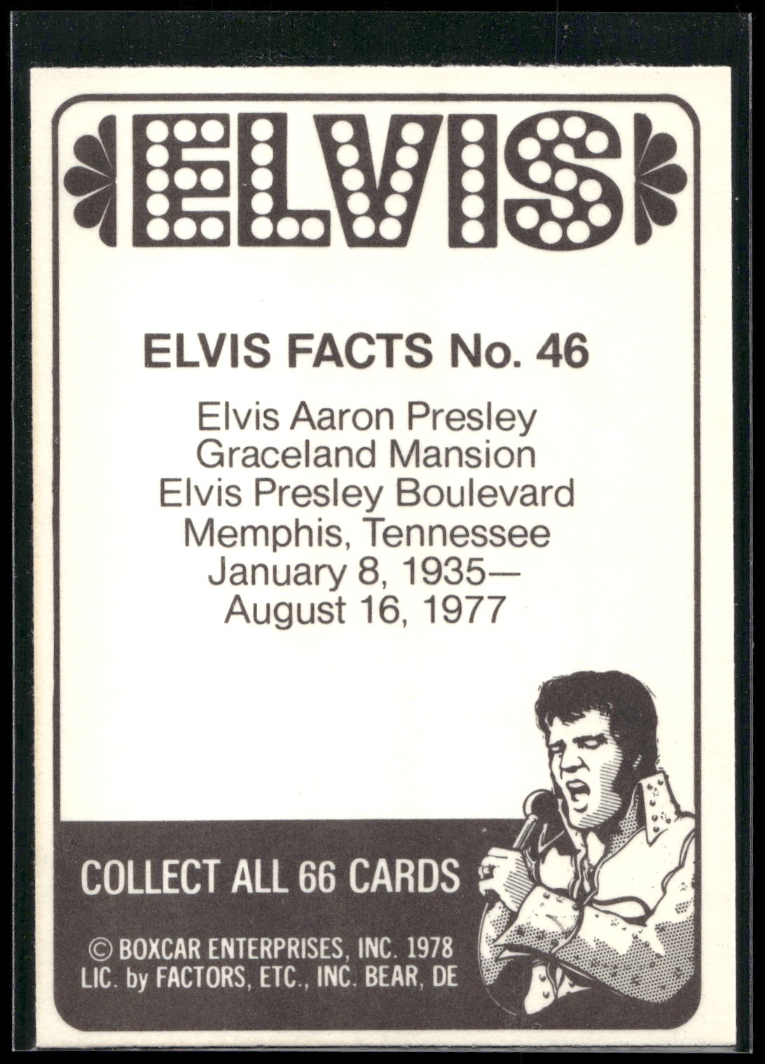 1978 Donruss Elvis Presley #46 Elvis Aaron Presley - Graceland Mansi