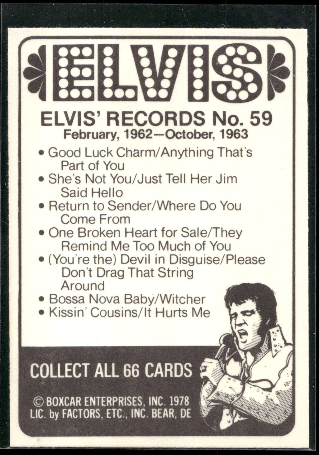 1978 Donruss Elvis Presley #59 February, 1962-October,