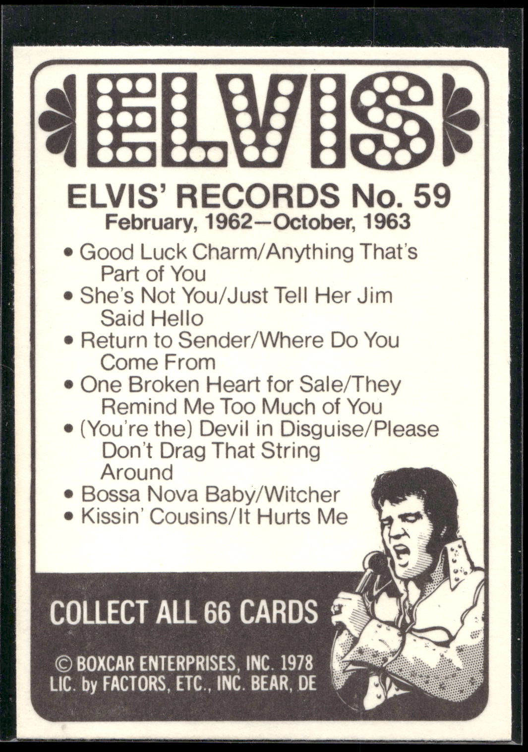 1978 Donruss Elvis Presley #59 February, 1962-October,