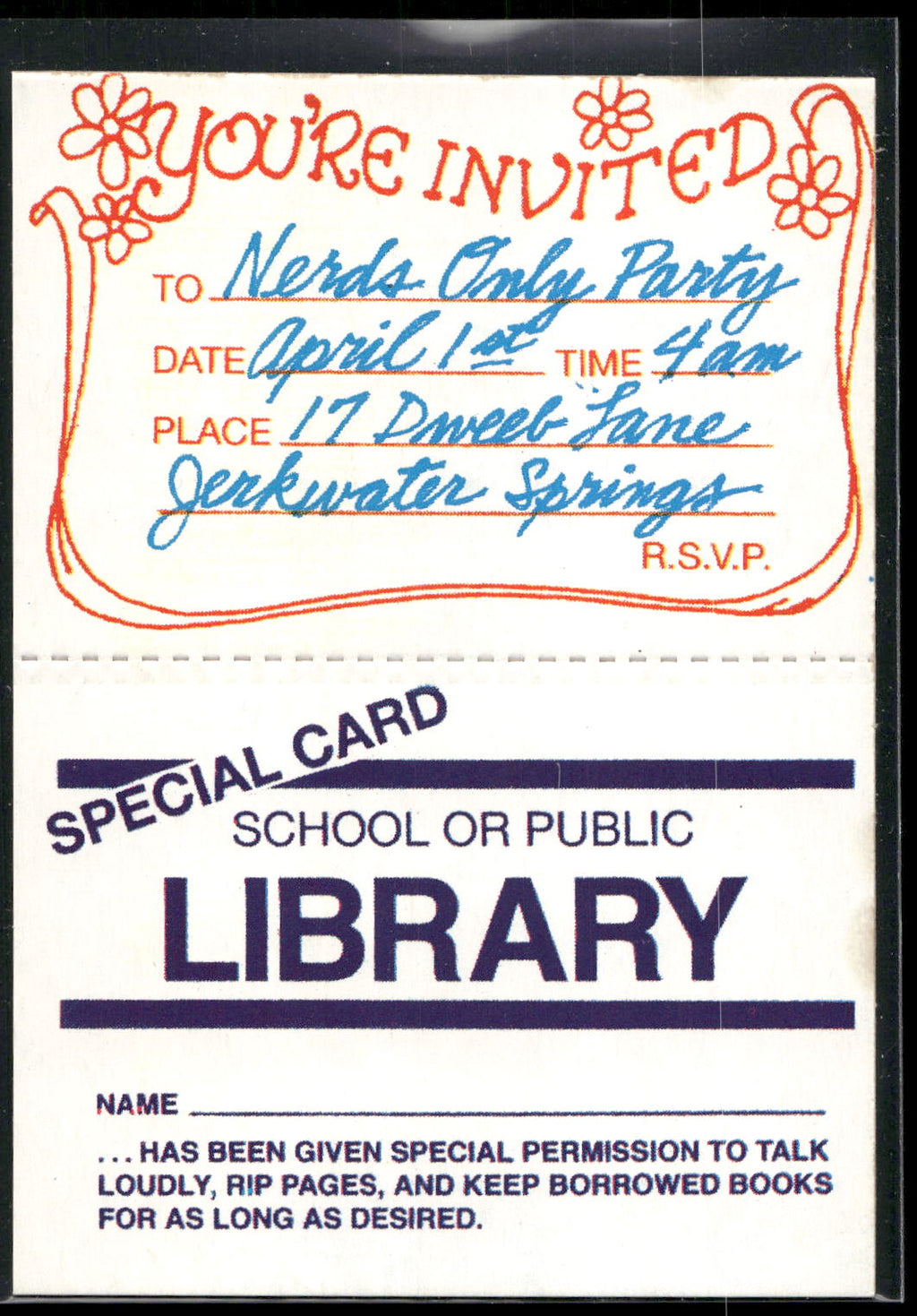 1990 Confex Nasty Tricks # Library Card
