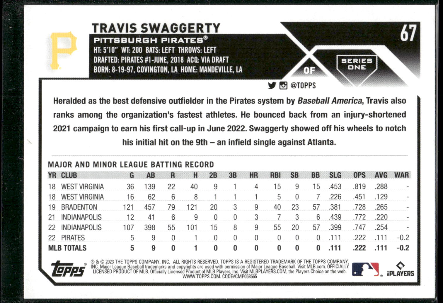 2023 Topps #67 Travis Swaggerty Rainbow Foil