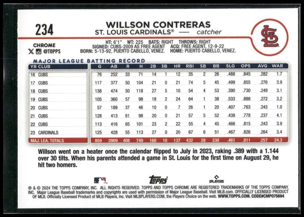 2024 Topps Chrome #234 Willson Contreras
