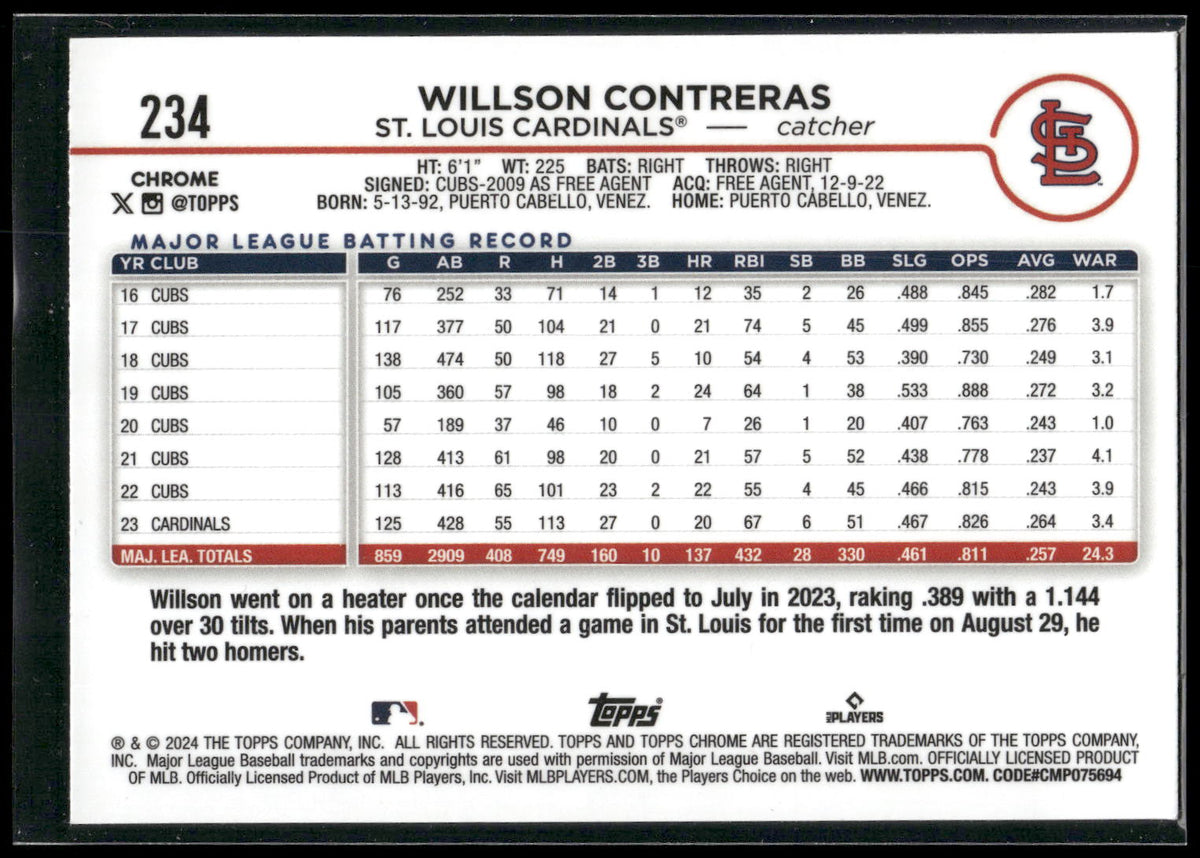 2024 Topps Chrome #234 Willson Contreras