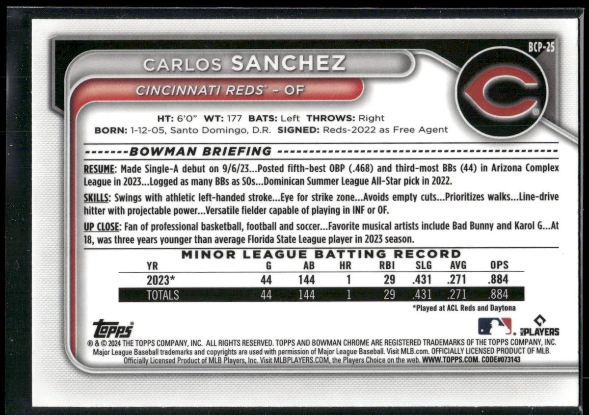 2024 Bowman #BCP-25 Carlos Sanchez Chrome Prospects