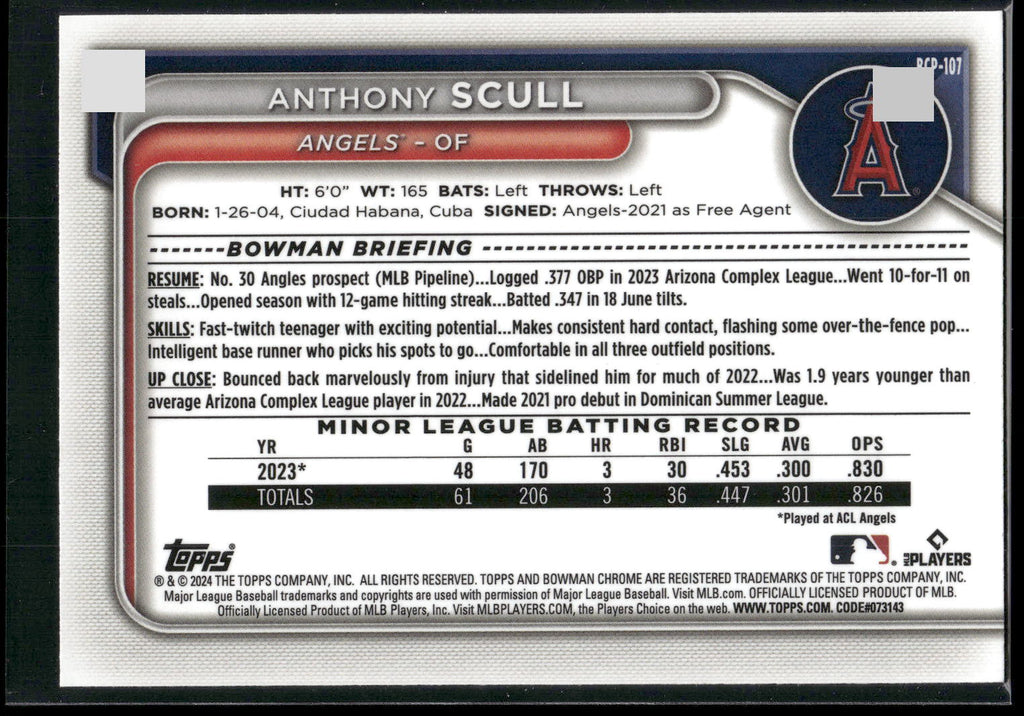 2024 Bowman #BCP-107 Anthony Scull Chrome Prospects
