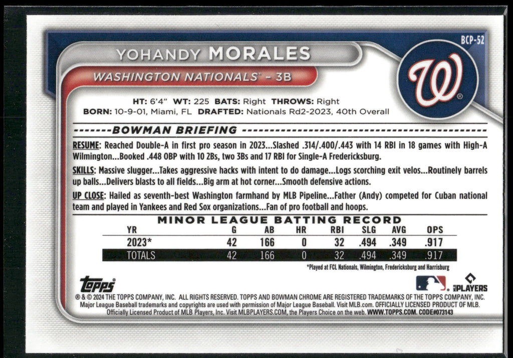 2024 Bowman #BCP-52 Yohandy Morales Chrome Prospects