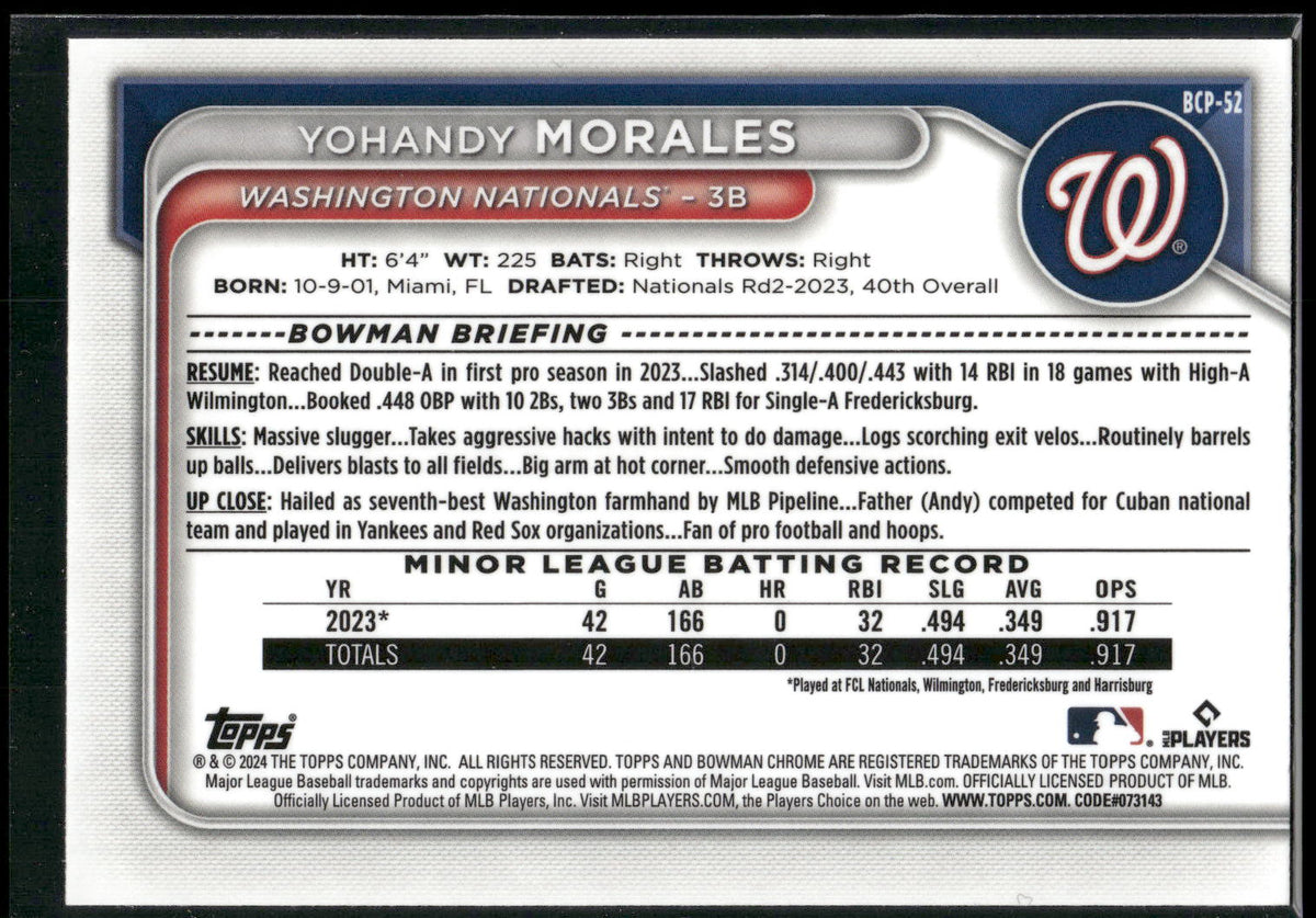 2024 Bowman #BCP-52 Yohandy Morales Chrome Prospects
