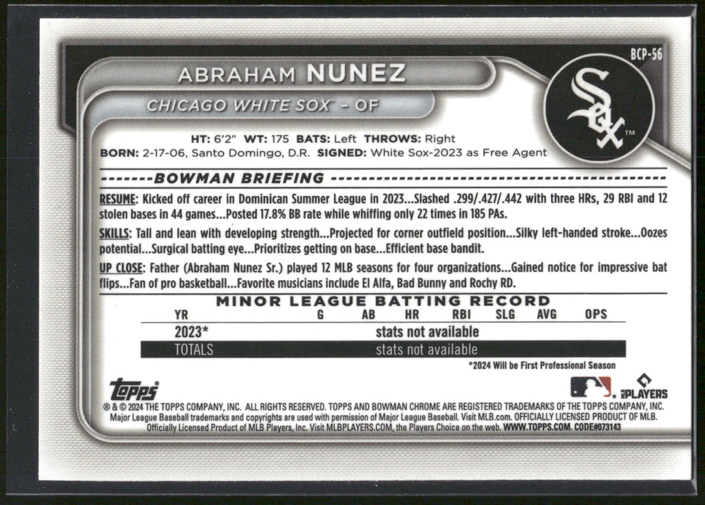 2024 Bowman #BCP-56 Abraham Nunez Chrome Prospects