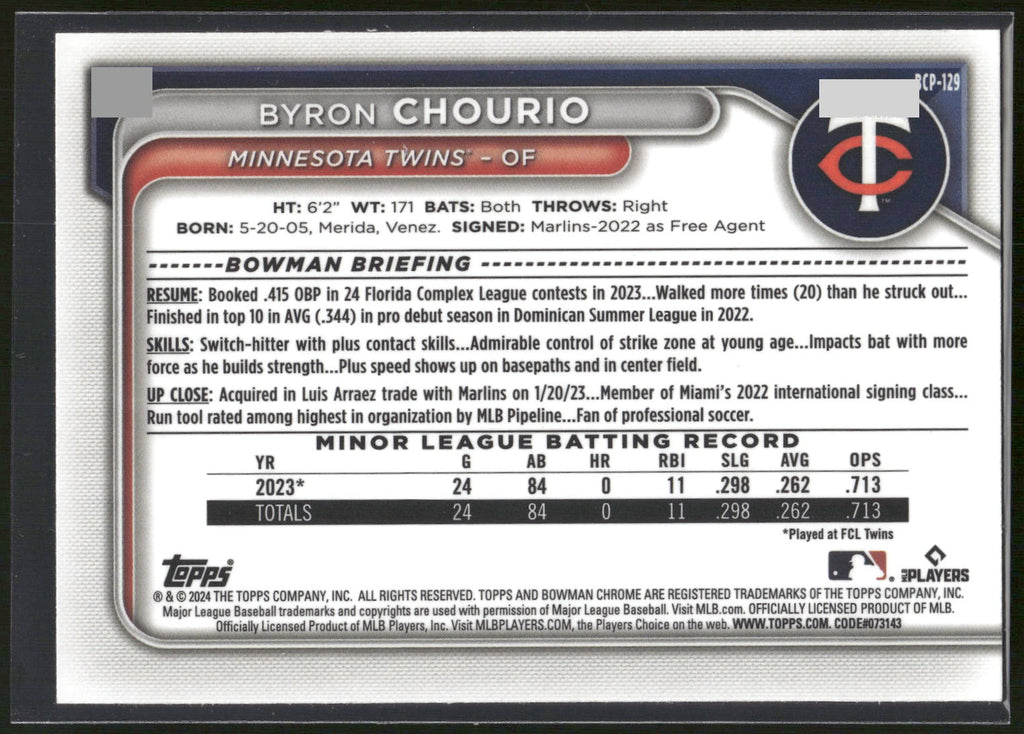 2024 Bowman #BCP-129 Byron Chourio Chrome Prospects