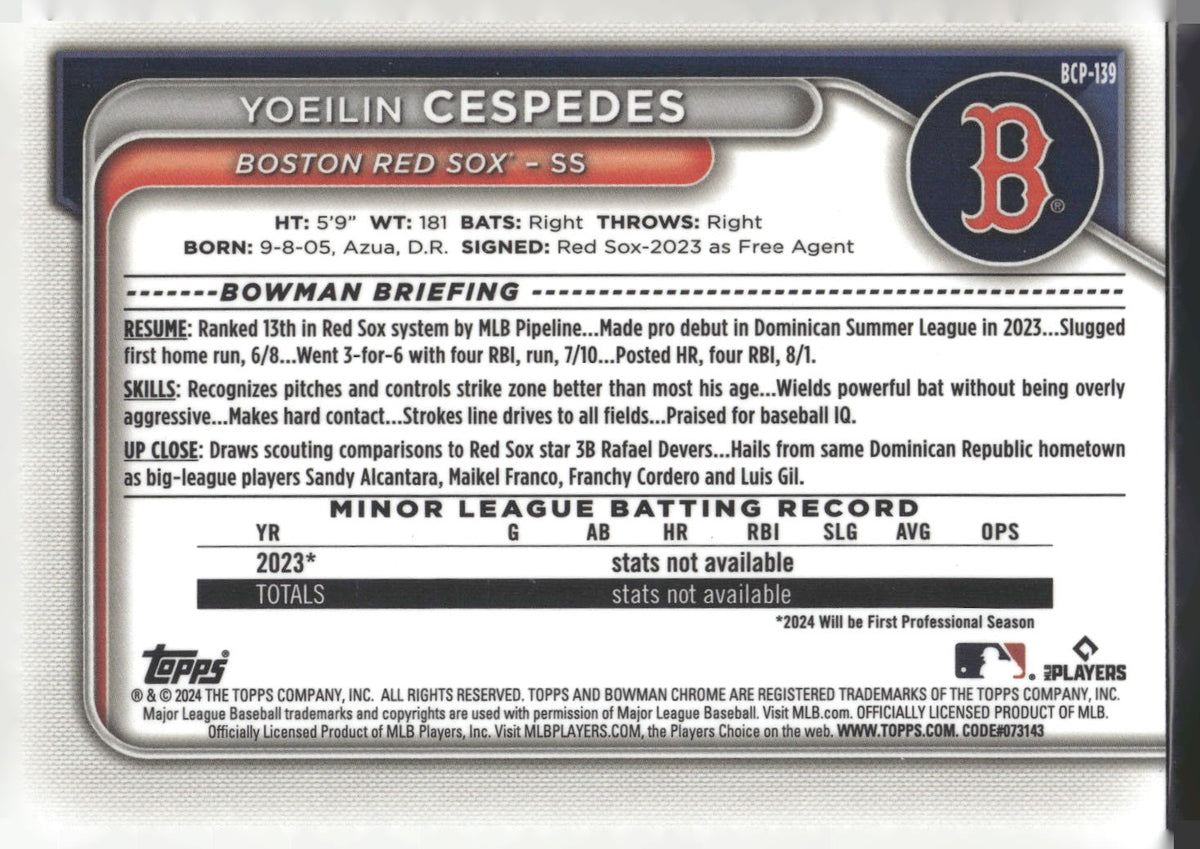 2024 Bowman #BCP-139 Yoeilin Cespedes Chrome Prospects