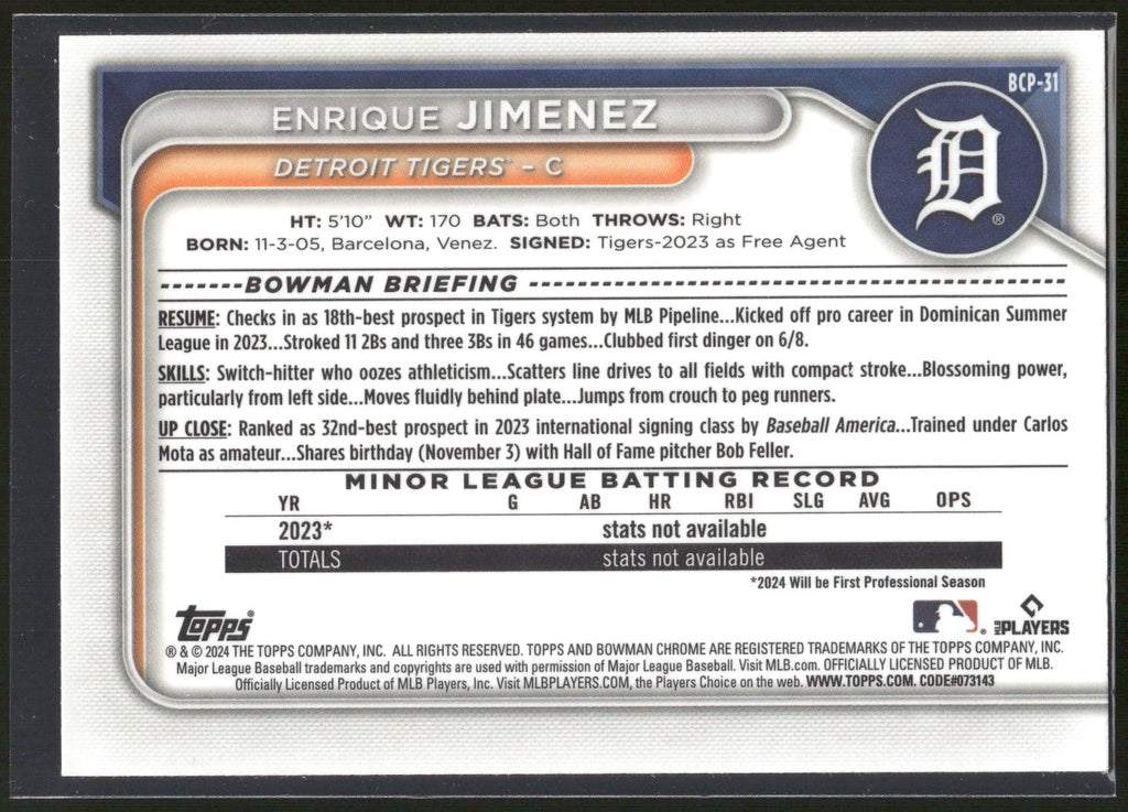 2024 Bowman #BCP-31 Enrique Jimenez Chrome Prospects