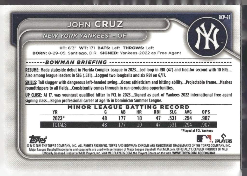 2024 Bowman #BCP-71 Jose Rodriguez Chrome Prospects