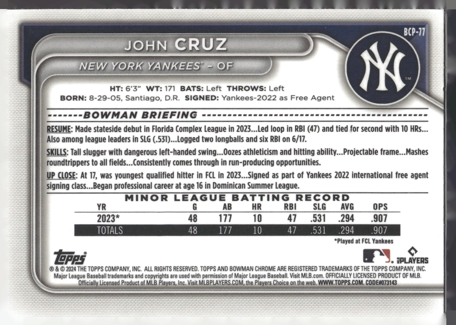 2024 Bowman #BCP-71 Jose Rodriguez Chrome Prospects