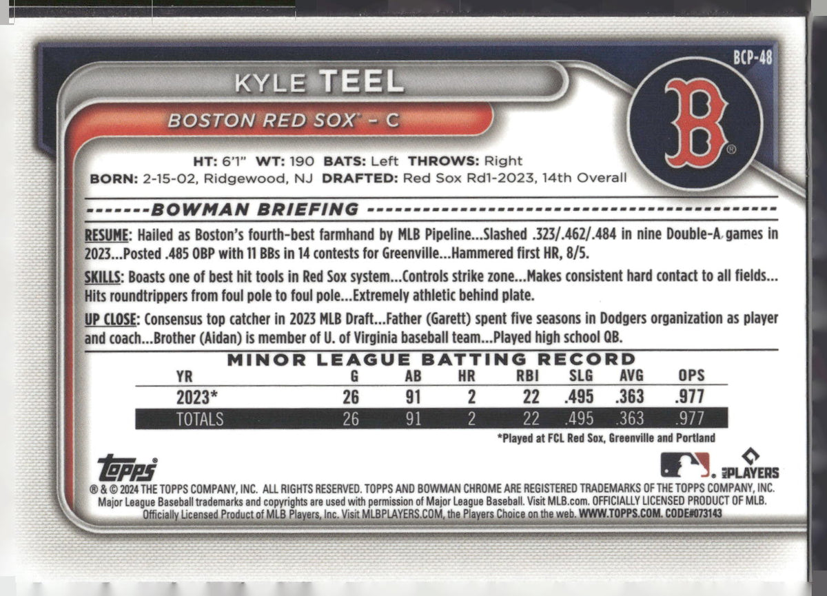 2024 Bowman #BCP-48 Kyle Teel Chrome Prospects