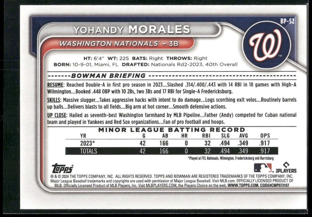 2024 Bowman #BP-52 Yohandy Morales Prospects