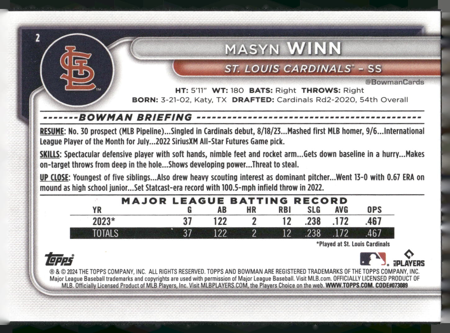 2024 Bowman #2 Masyn Winn