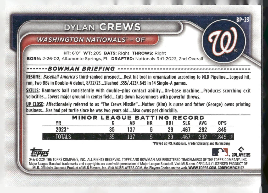 2024 Bowman #BP-23 Dylan Crews Prospects
