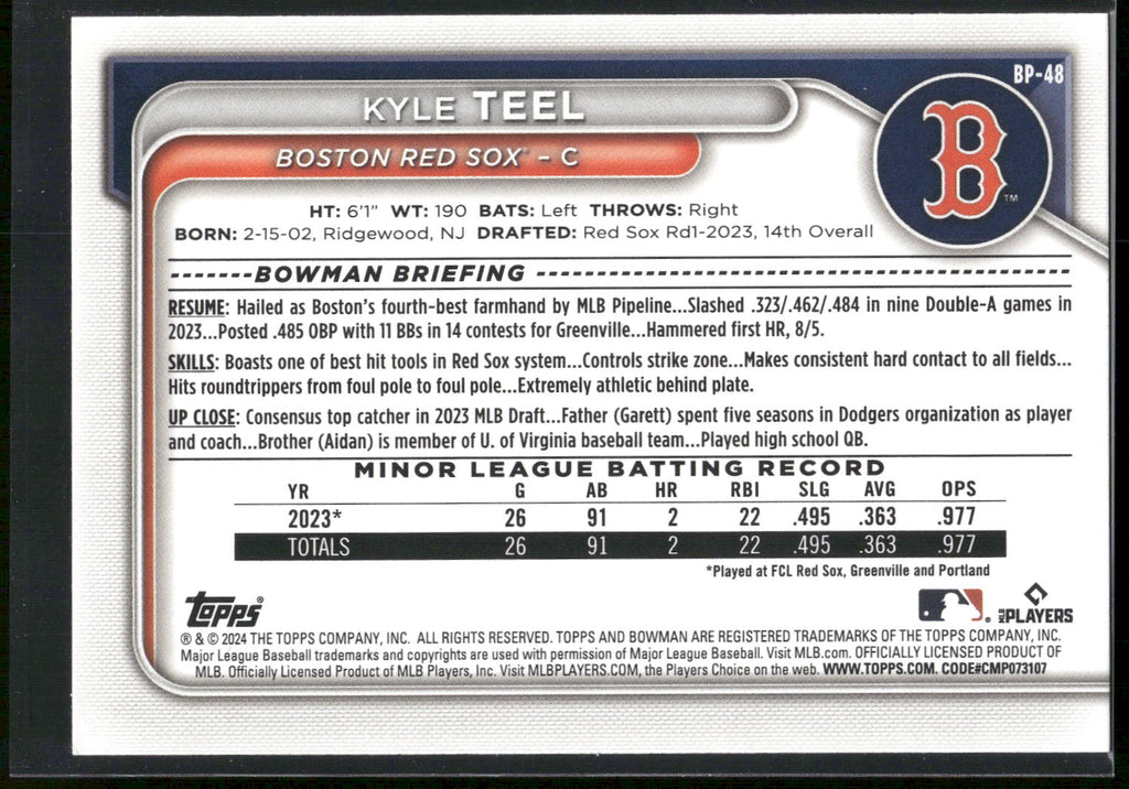 2024 Bowman #BP-48 Kyle Teel Prospects