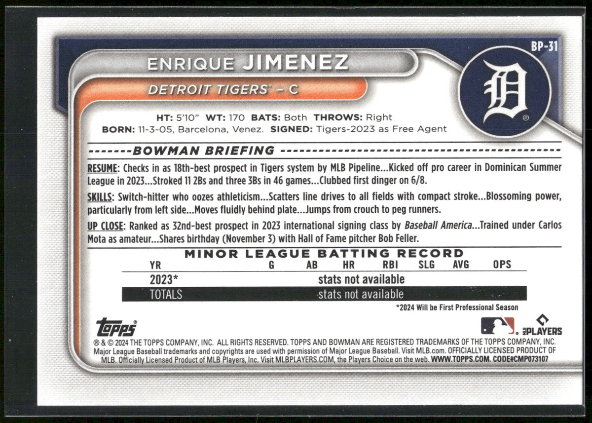 2024 Bowman #BP-31 Enrique Jimenez Prospects