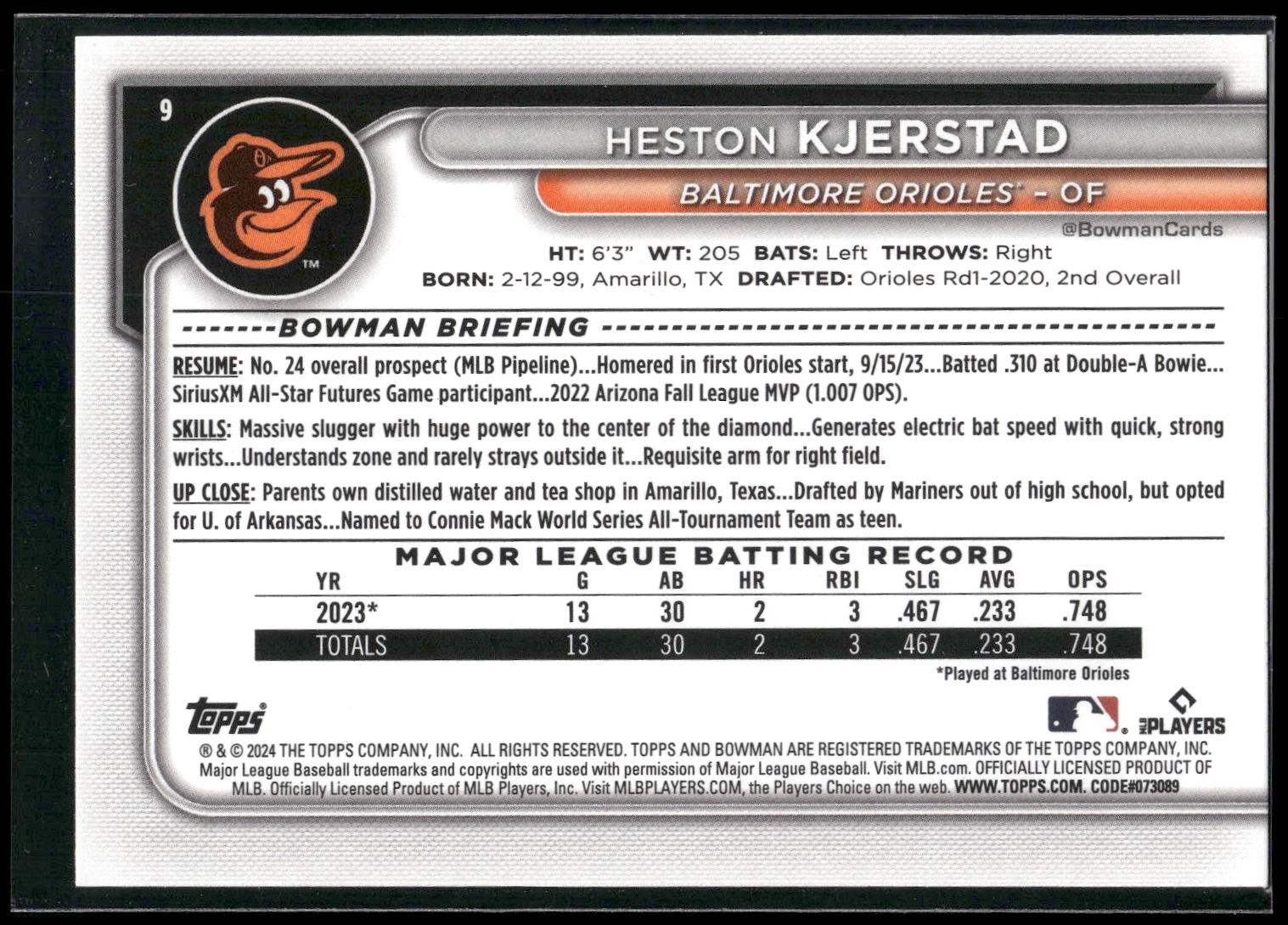 2024 Bowman #9 Heston Kjerstad