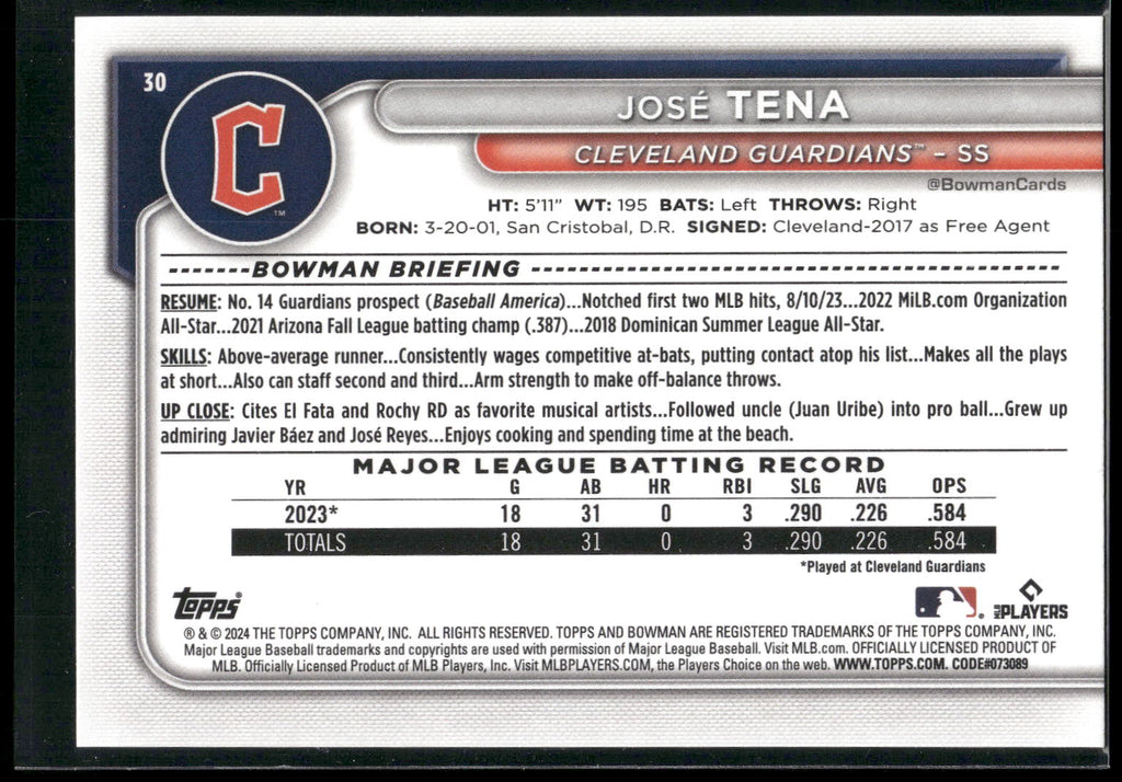 2024 Bowman #30 José Tena