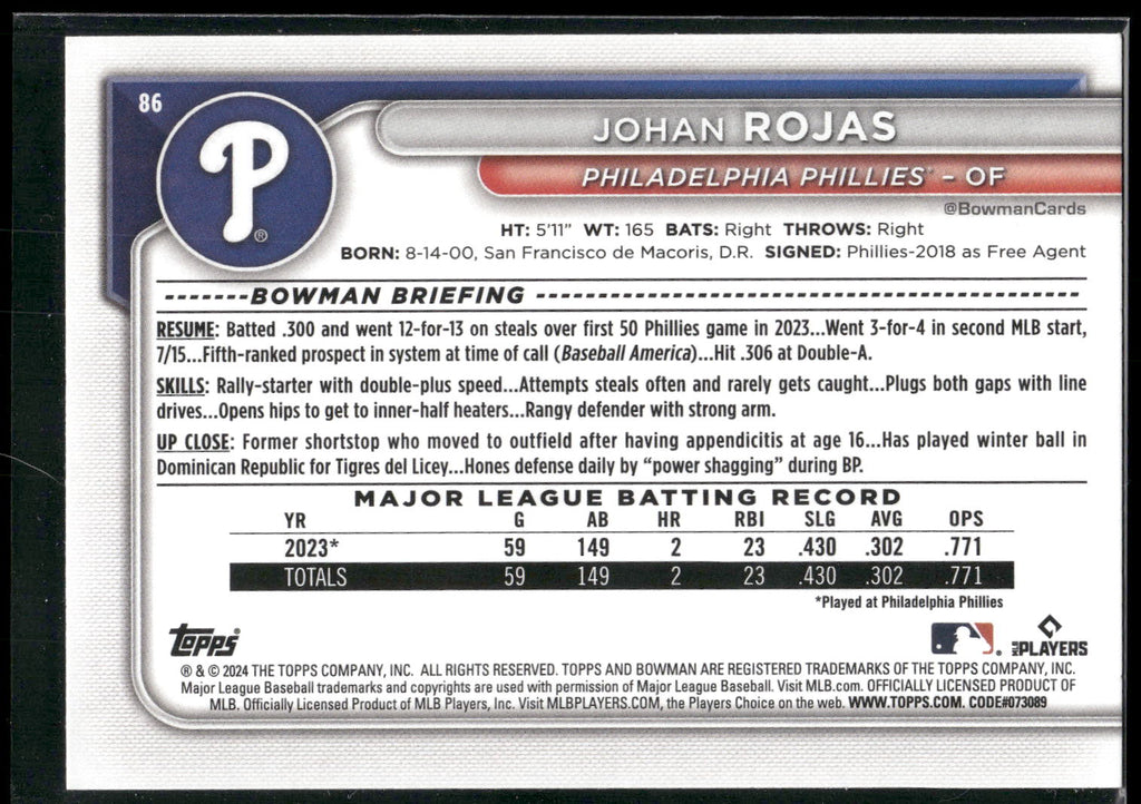2024 Bowman #86 Johan Rojas