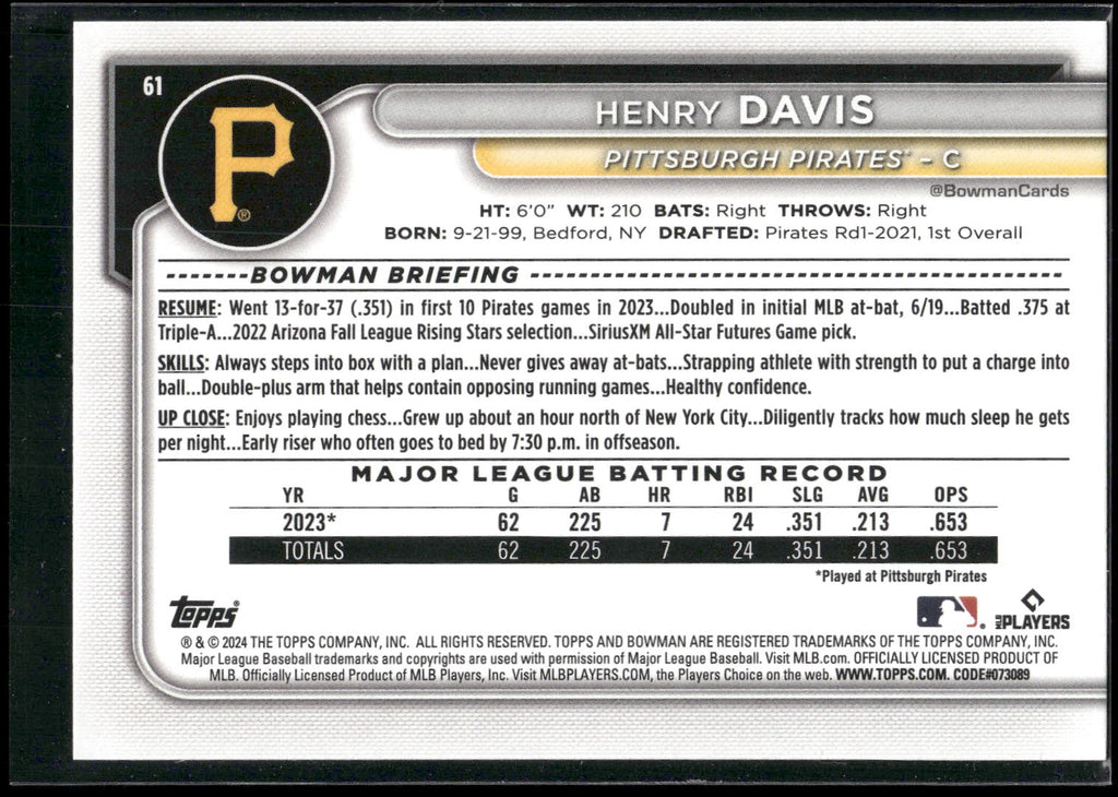 2024 Bowman #61 Henry Davis