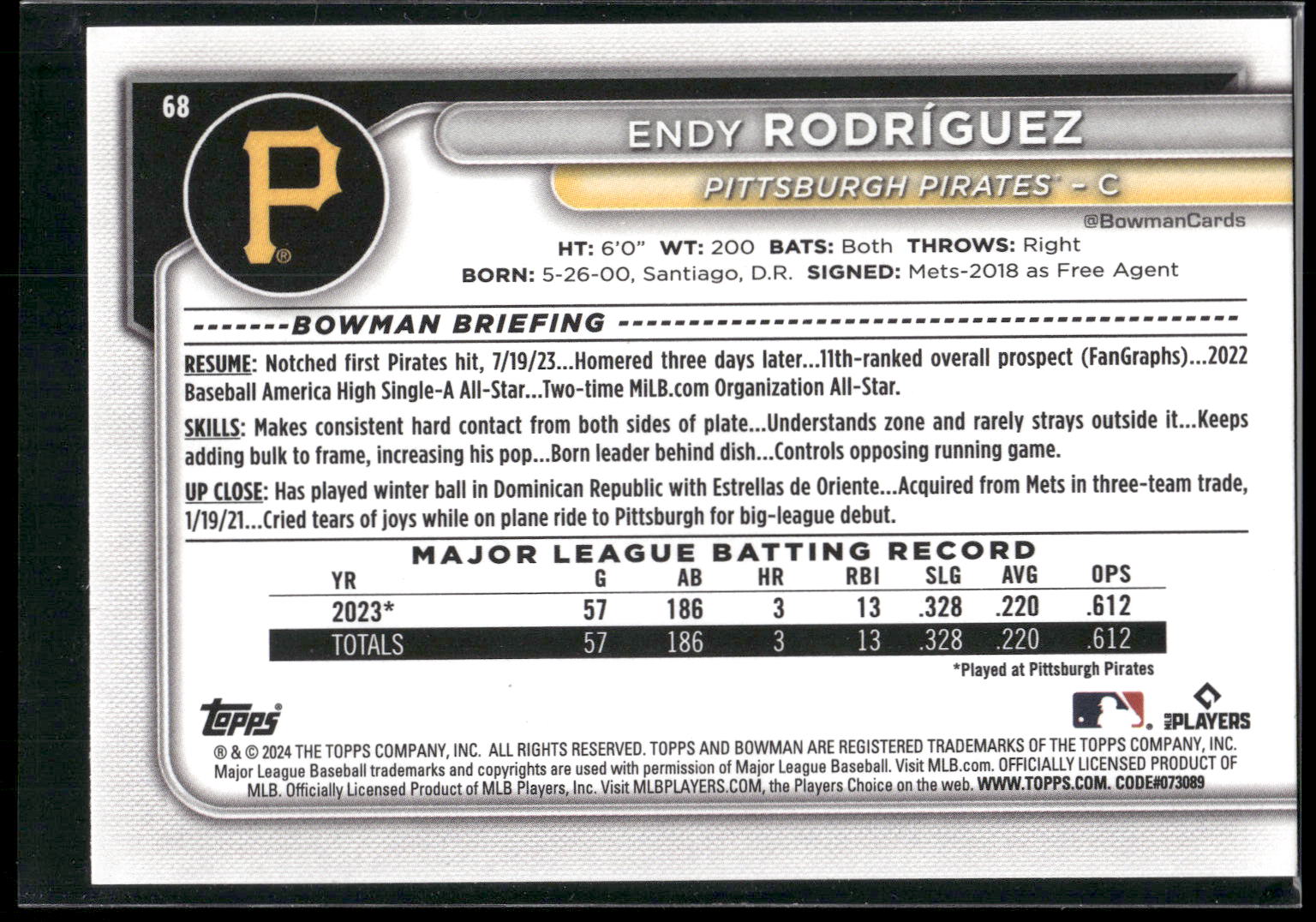 2024 Bowman #68 Endy Rodríguez