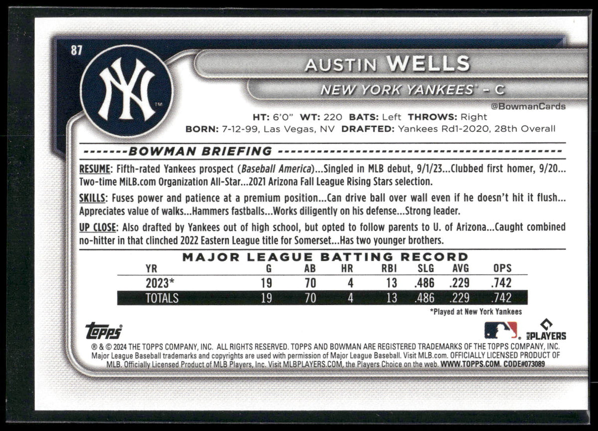 2024 Bowman #87 Austin Wells