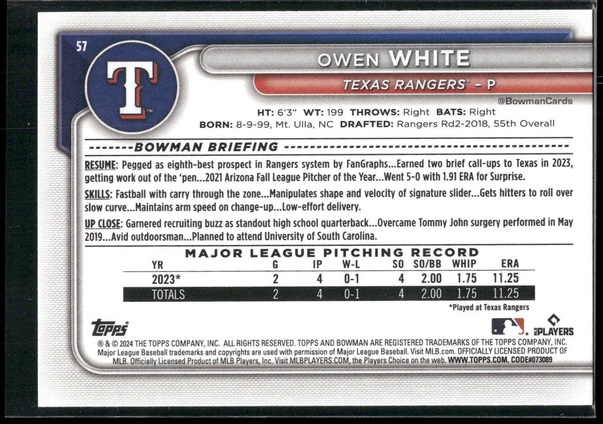 2024 Bowman #57 Owen White