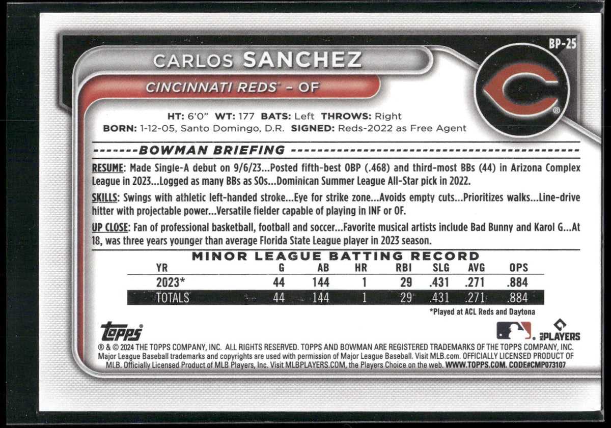 2024 Bowman #BP-25 Carlos Sanchez Prospects