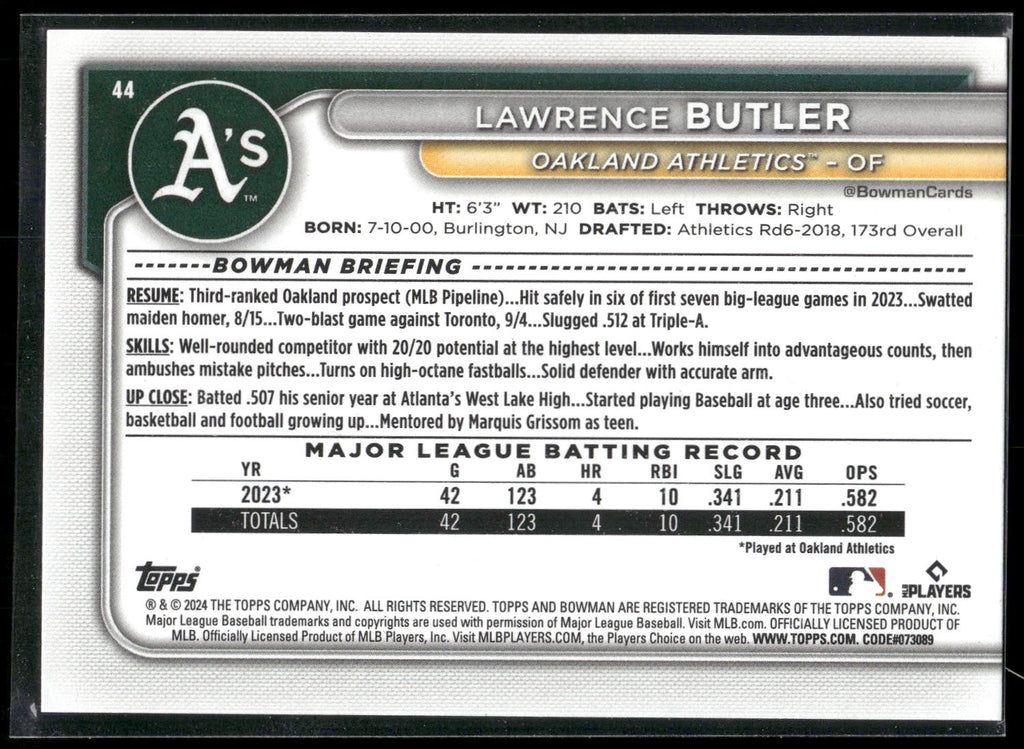 2024 Bowman #44 Lawrence Butler