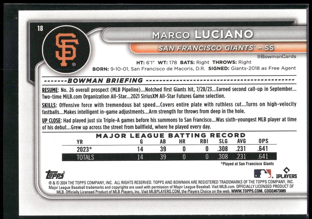 2024 Bowman #18 Marco Luciano
