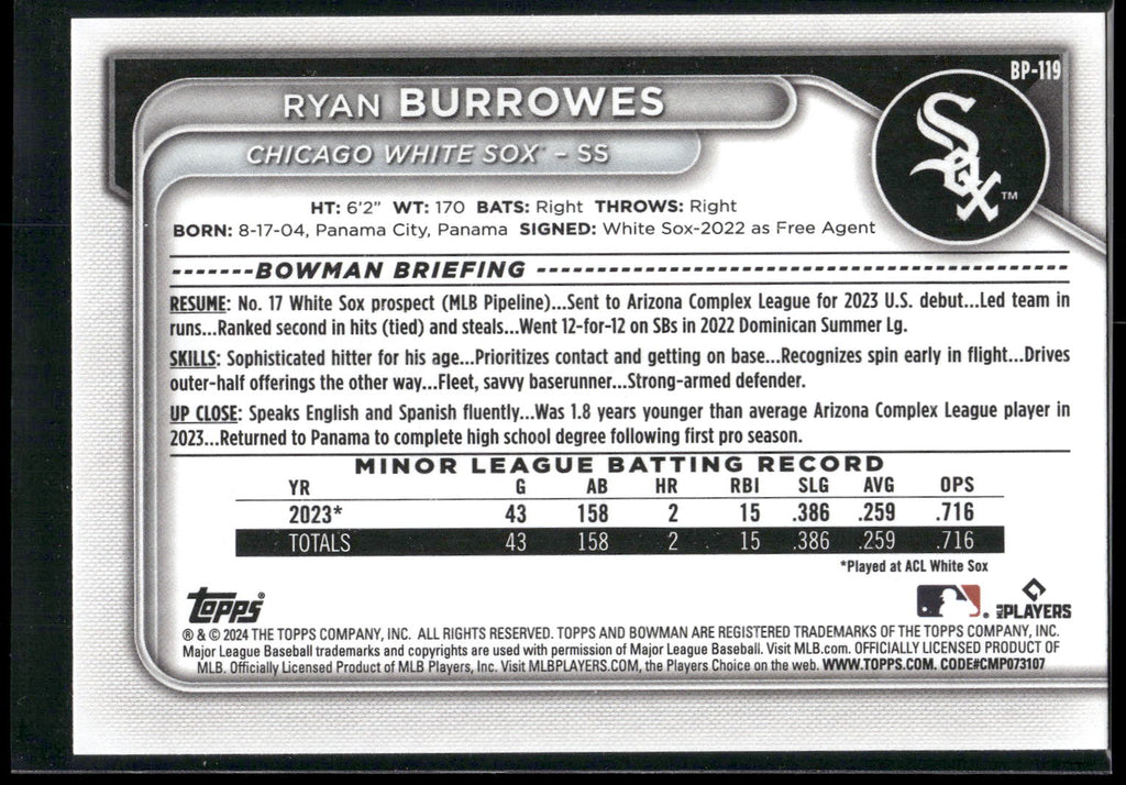 2024 Bowman #BP-119 Ryan Burrowes Prospects