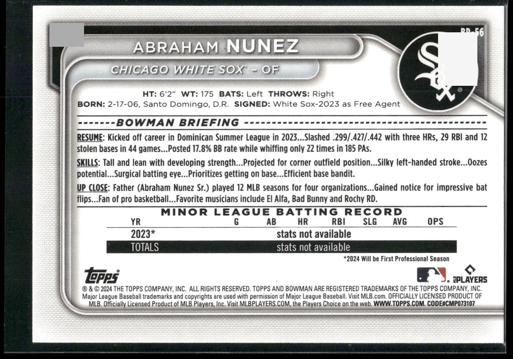 2024 Bowman #BP-56 Abraham Nunez Prospects
