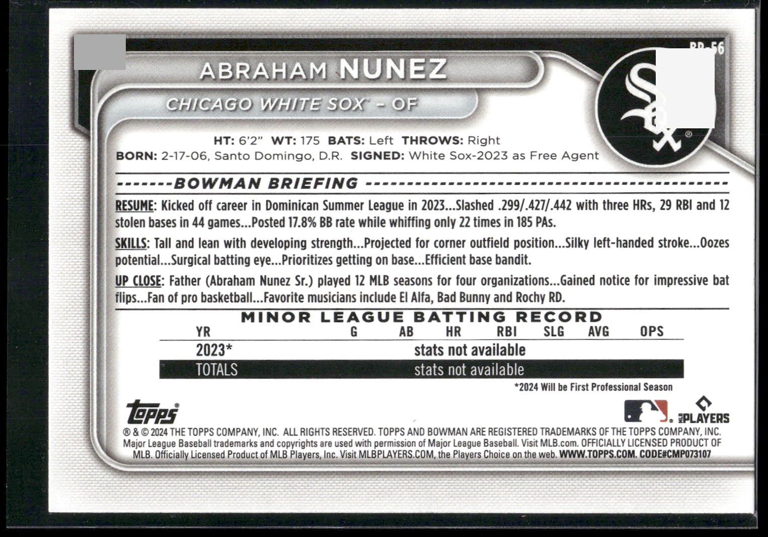 2024 Bowman #BP-56 Abraham Nunez Prospects