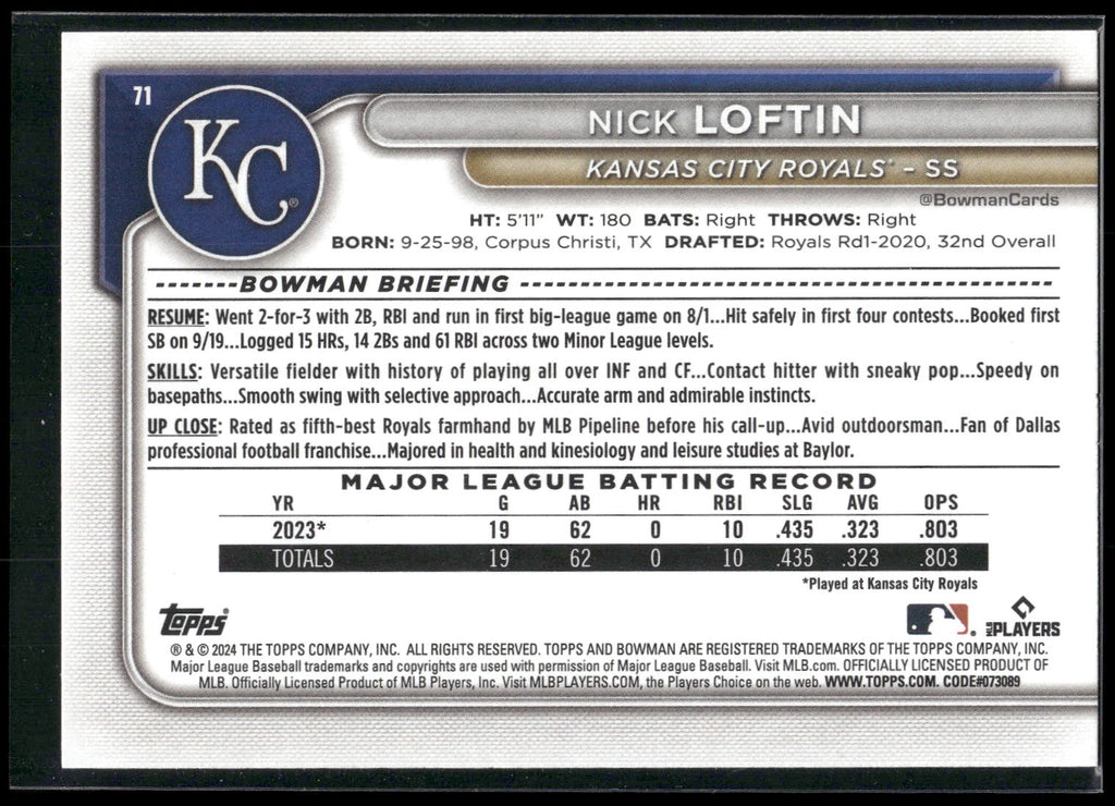 2024 Bowman #71 Nick Loftin