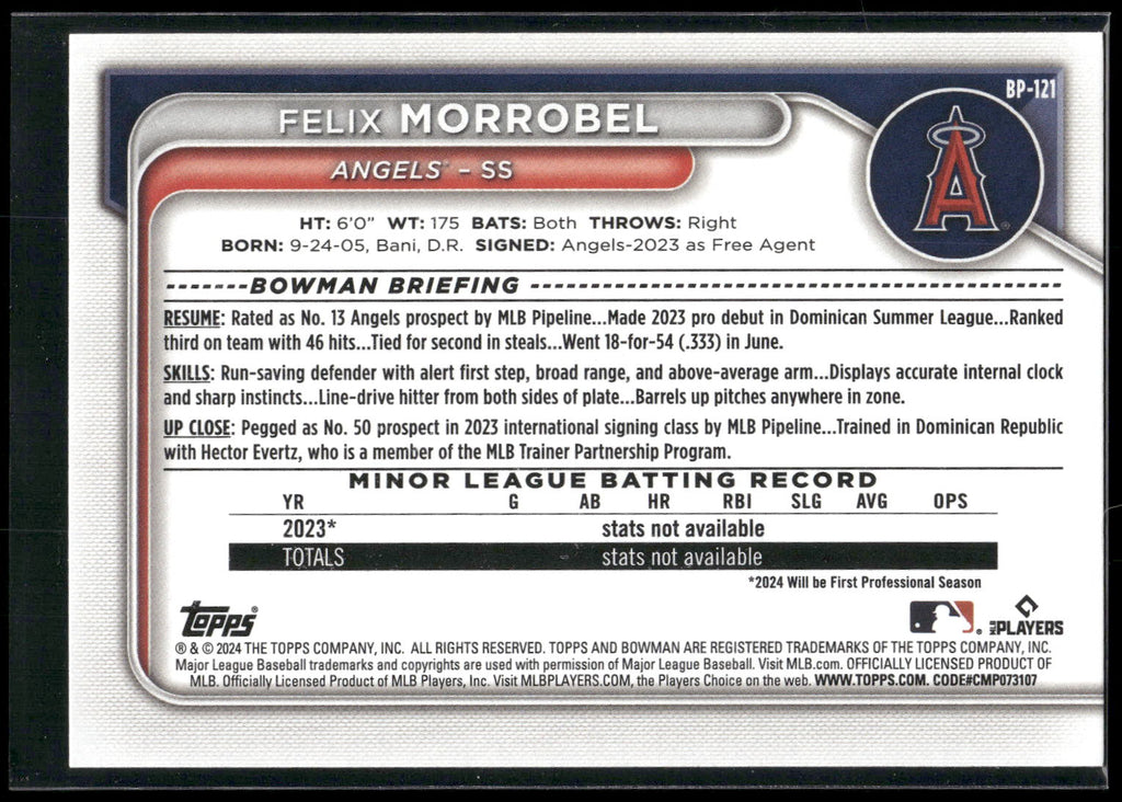 2024 Bowman #BP-121 Felix Morrobel Prospects