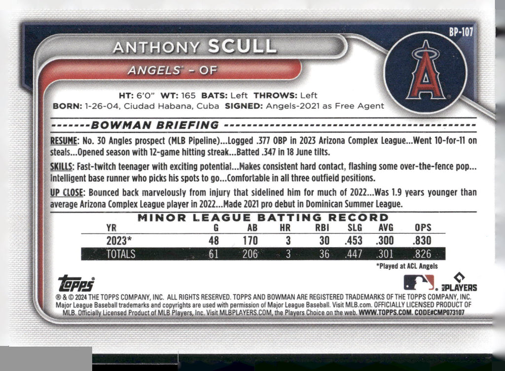 2024 Bowman #BP-107 Anthony Scull Prospects