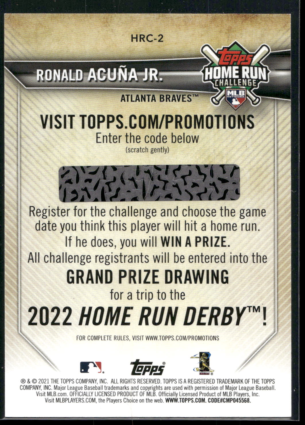 2021 Topps #HRC-2 Ronald Acuña Jr. Home Run Challenge (Series Two)