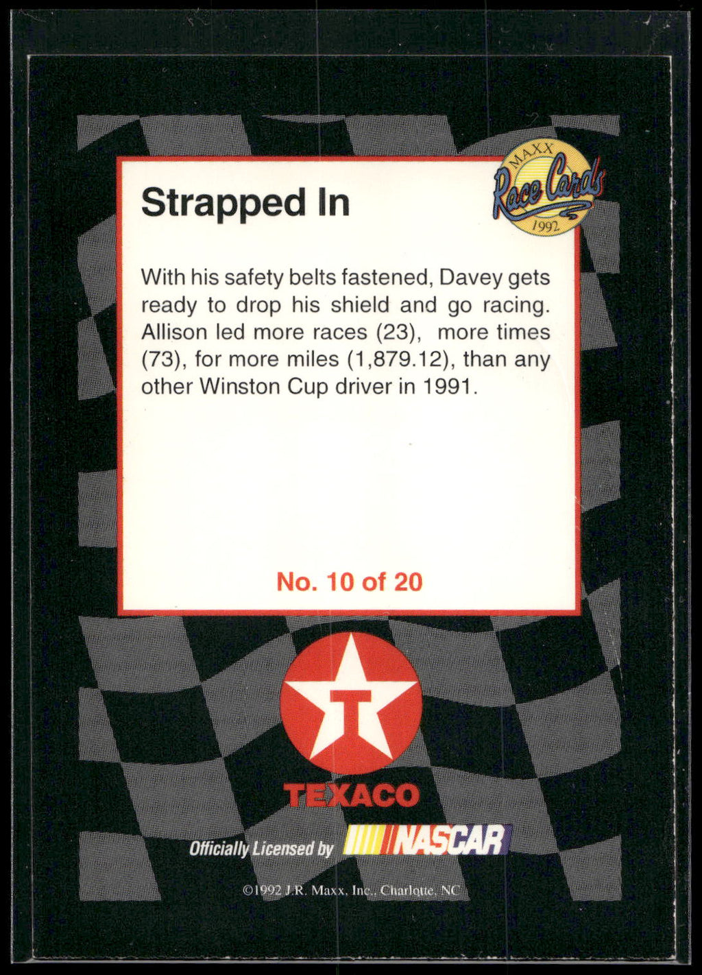 1992 Maxx Texaco Davey Allison #10 Strapped In
