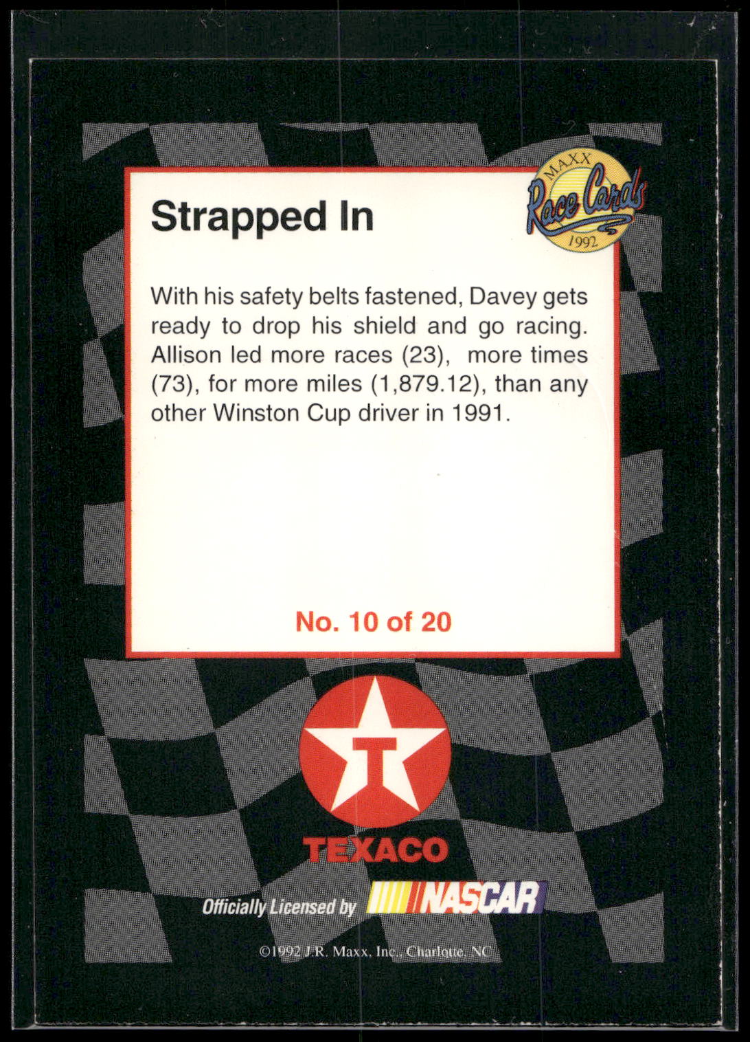 1992 Maxx Texaco Davey Allison #10 Strapped In
